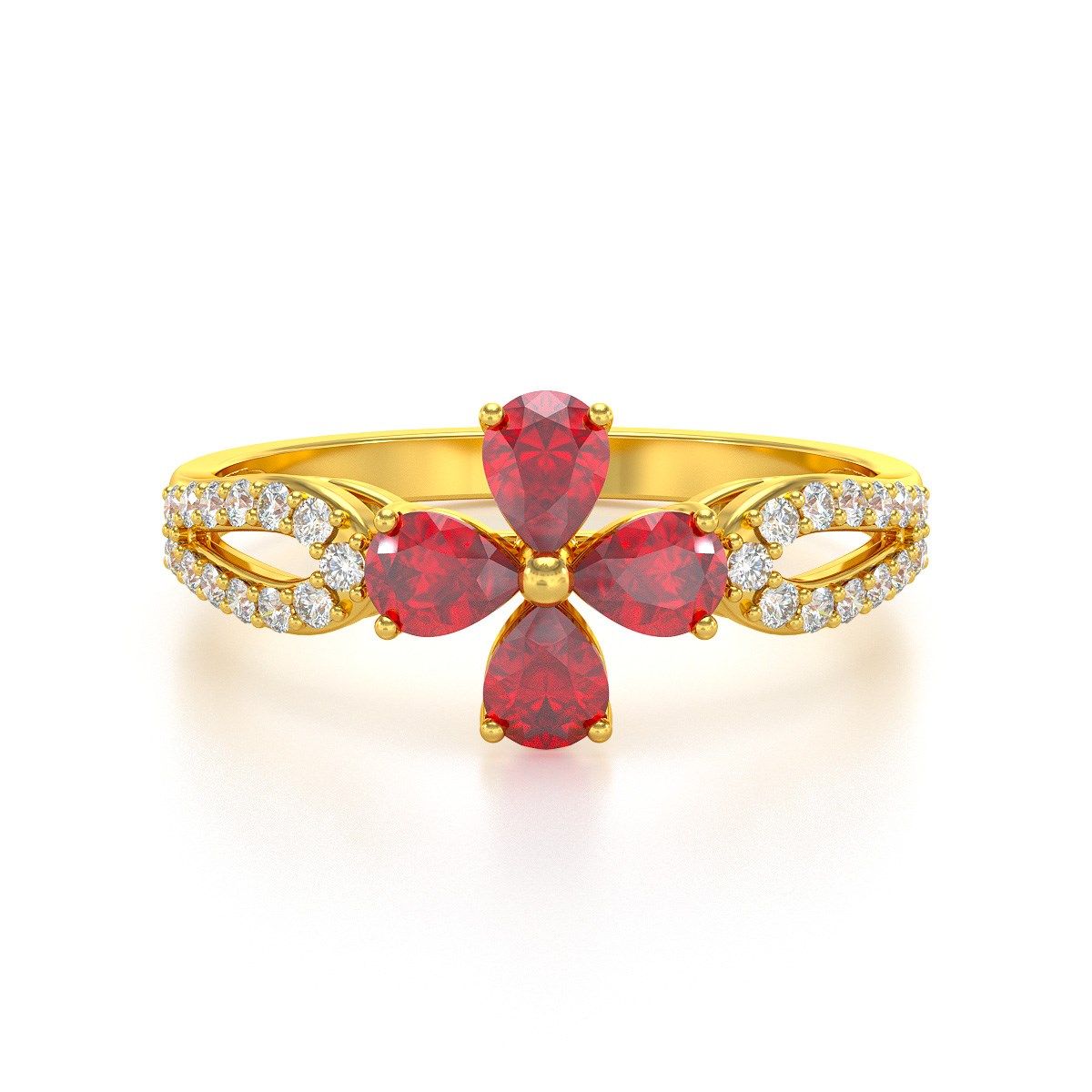 Bague ADEN Or 585 Jaune Fleur Rubis et diamants 1.95grs