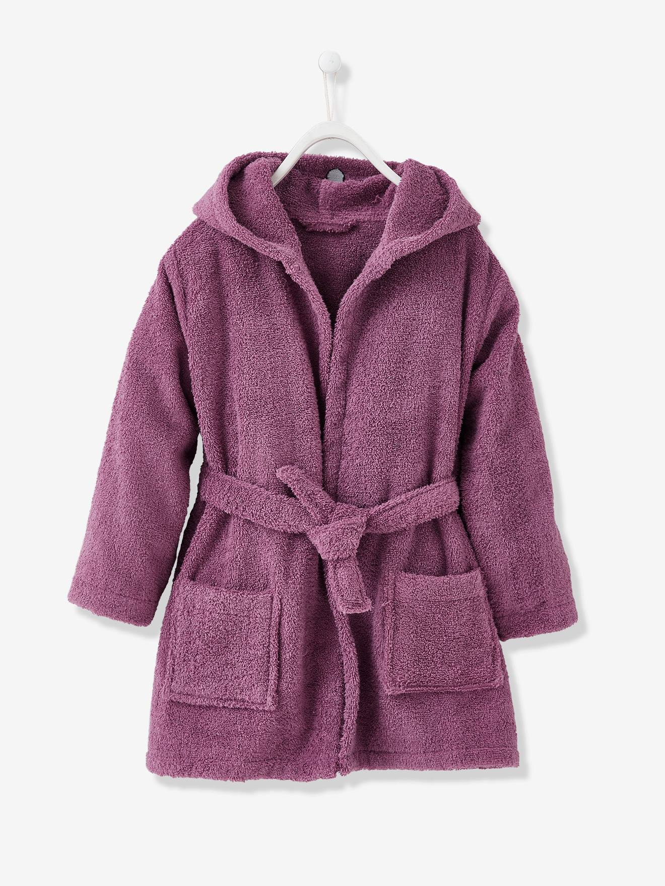 Roupão infantil, cor Fawn, personalizável, Melhores Amigas no País das Maravilhas, violeta médio, liso com estampas.