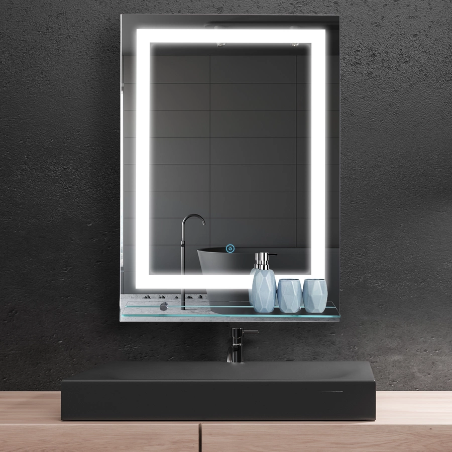 kleankin LED Badezimmerspiegel mit Glas-Ablage silber