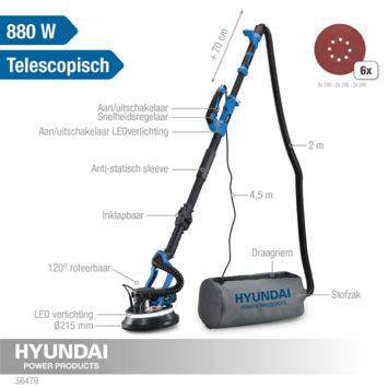 Hyundai wandschuurmachine langnek 880W (220 cm)
