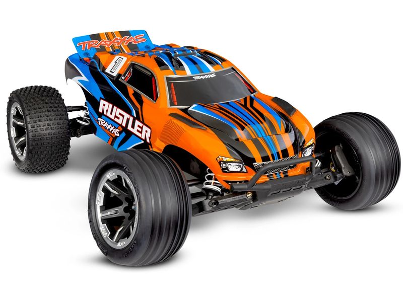 Traxxas Stadium Truck Rustler HD 2WD Orange, RTR, 1:10 2WD-Heckantrieb Truck mit Titan 12-Turn Brushed 550 Motor
