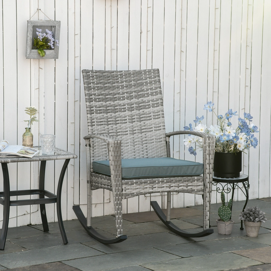 Outsunny Polyrattan Schaukelstuhl mit Kissen grau