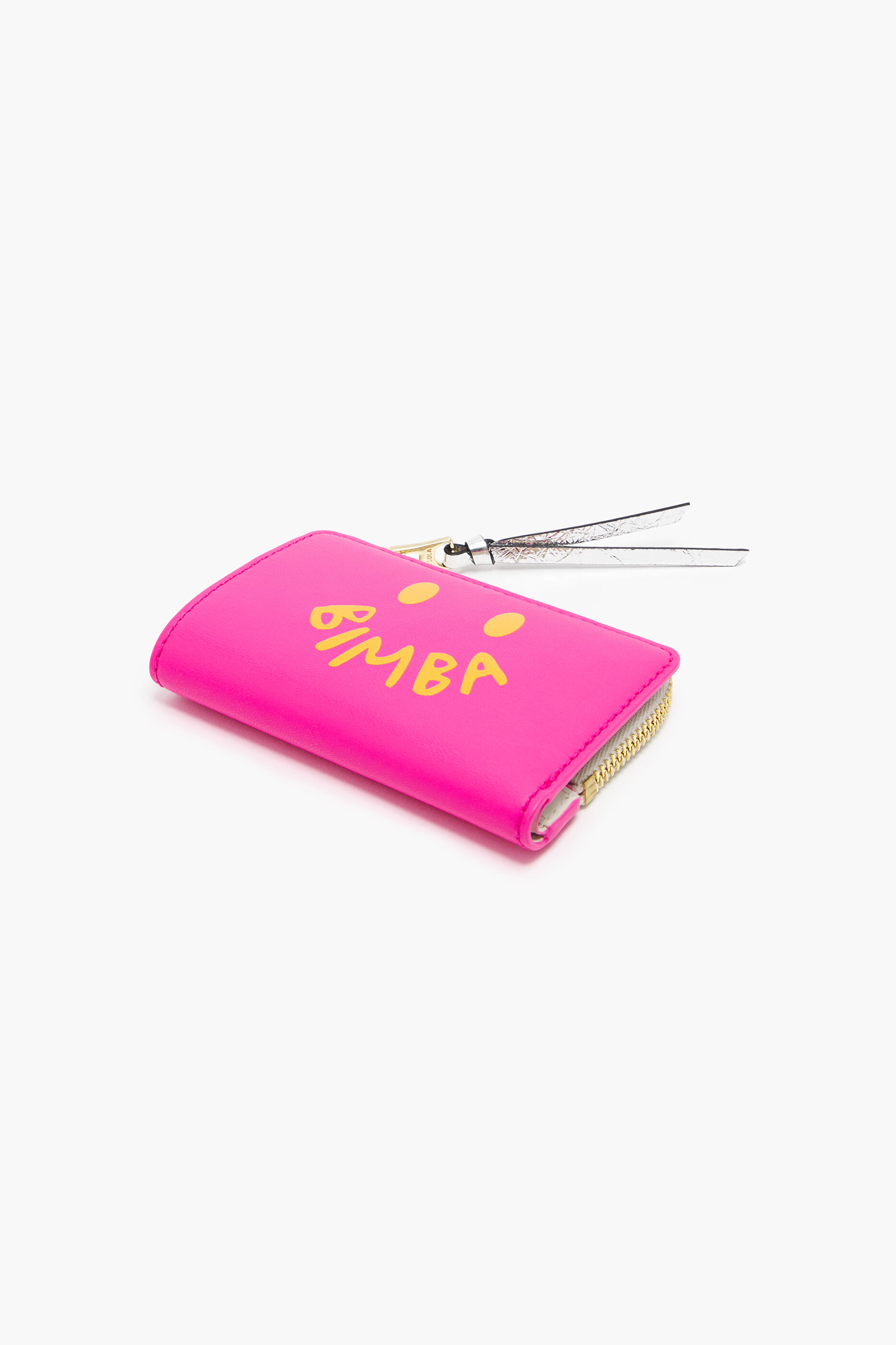 Carteira retangular de couro rosa neon
