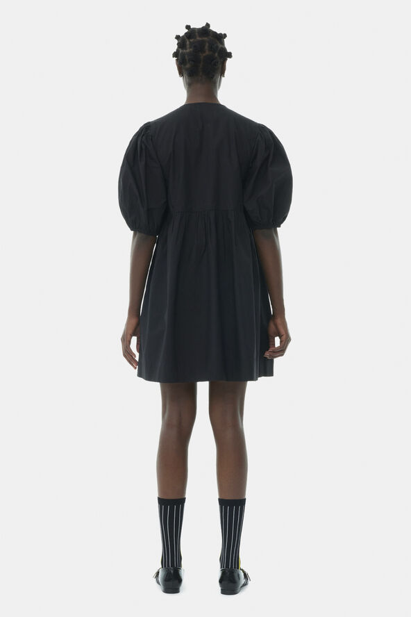 Ganni Cotton Poplin Tie String Mini Dress Black