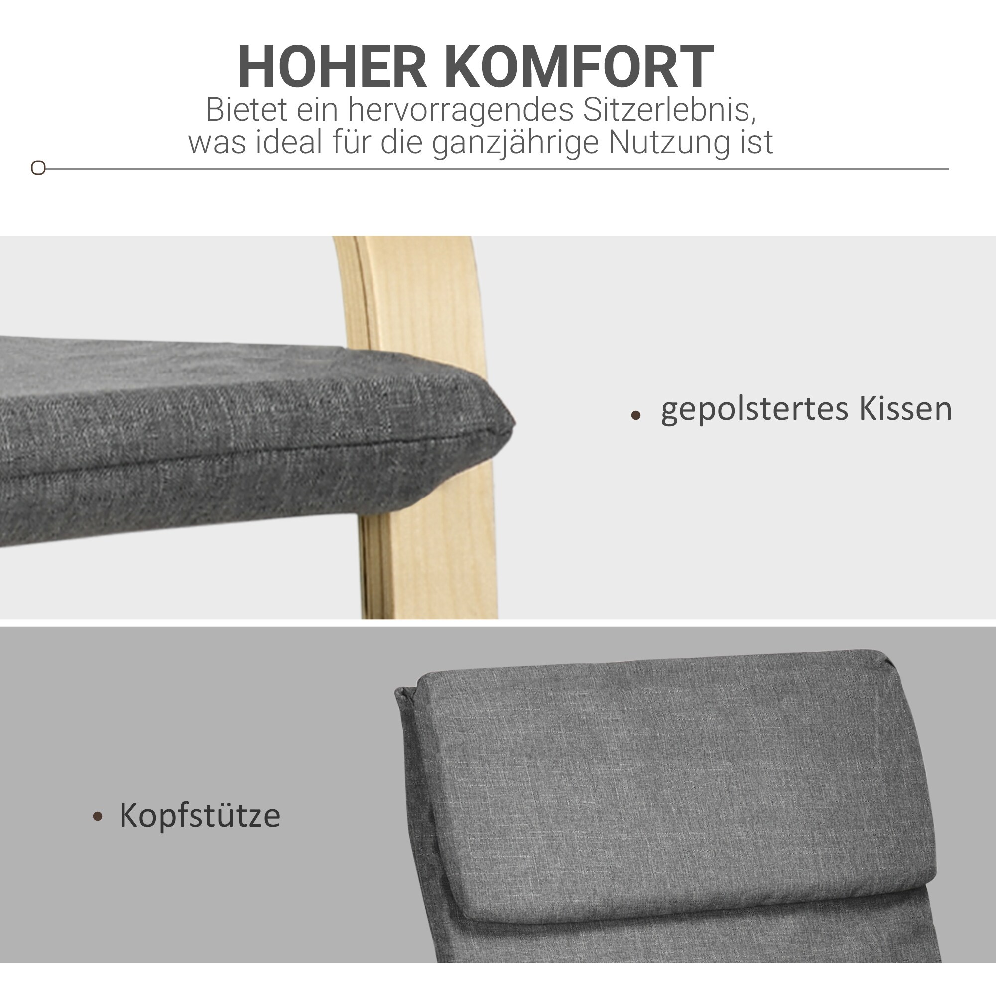 HOMCOM Armlehnensessel mit Kopfpolster und Armlehnen grau 66,5B x 80T x 99H cm
