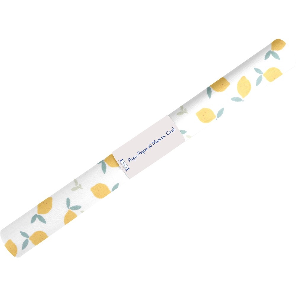 Coupon Tissu Enduit De 35Cm Citrons Jaune Blanc Ex1056