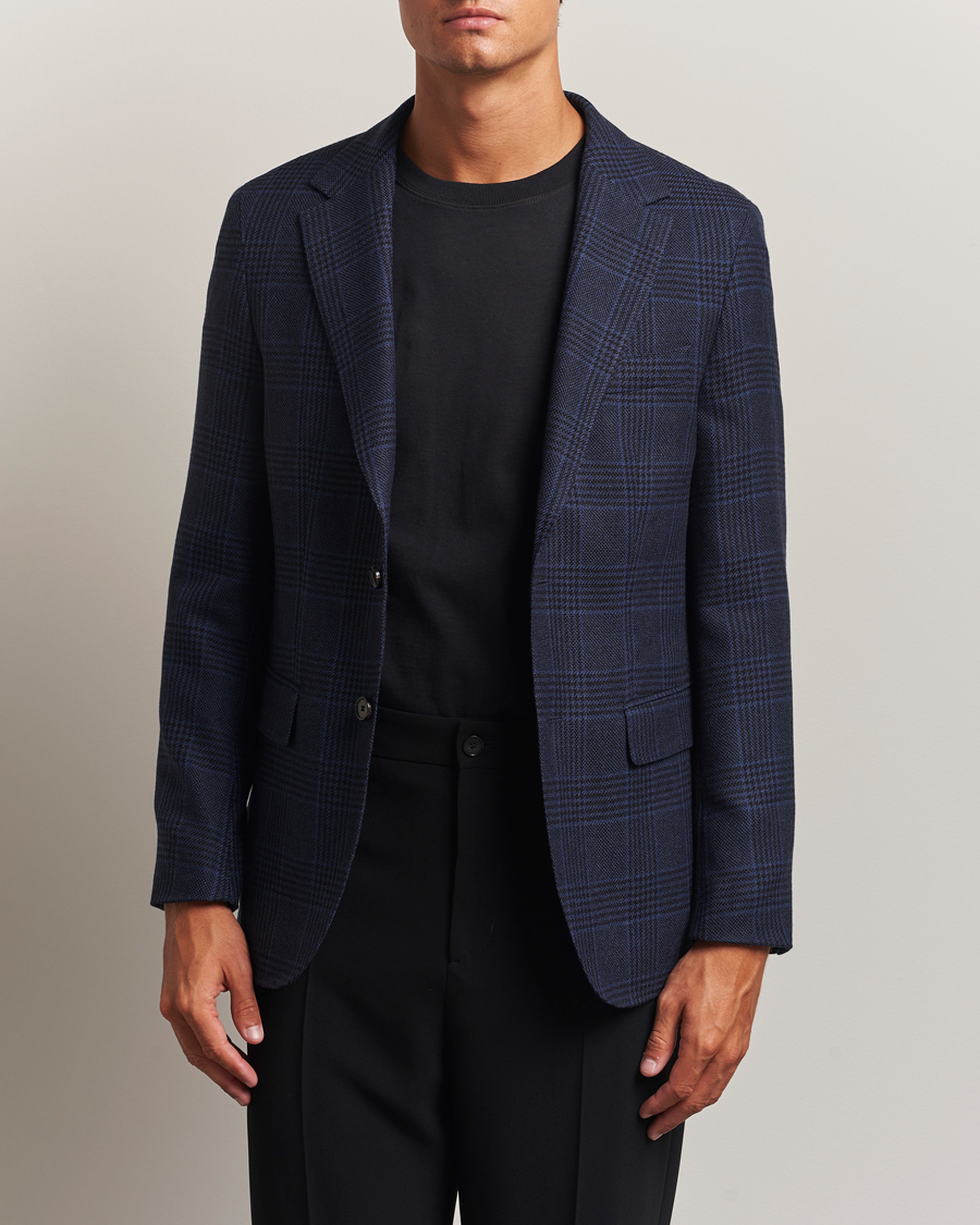 BOSS CAMEL Jeff Wool Checked Blazer Dark Blue