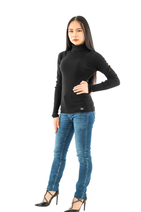 Pull hiver calvin klein jeans woven label roll nec beh black