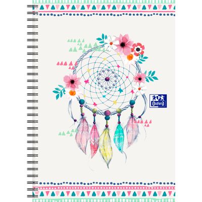Oxford Boho Chic - Cahier spiralé B5 (19 x 25 cm) - 120 pages - petits carreaux ( 5x5 cm)