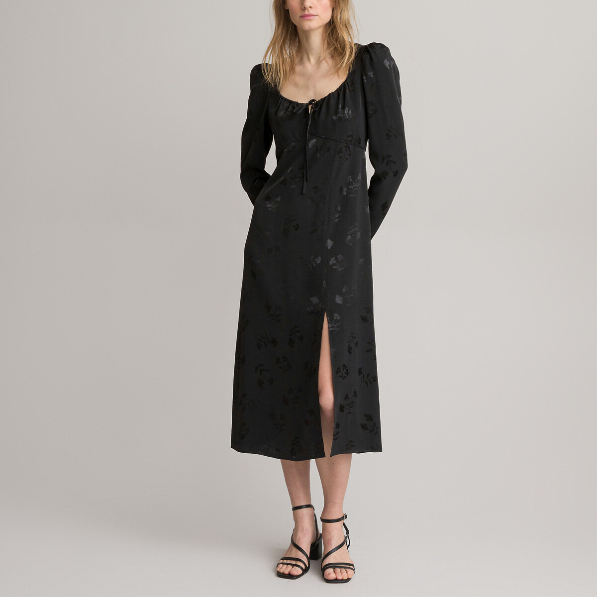 COLEÇÕES LA REDOUTE<br>Vestido longo jacquard, mangas compridas