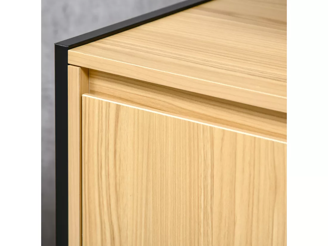Meuble salle de bain - meuble sous-vasque - 2 portes, étagère réglable - dim. 60L x 30l x 65H cm - châssis acier noir panneaux aspect bois clair
