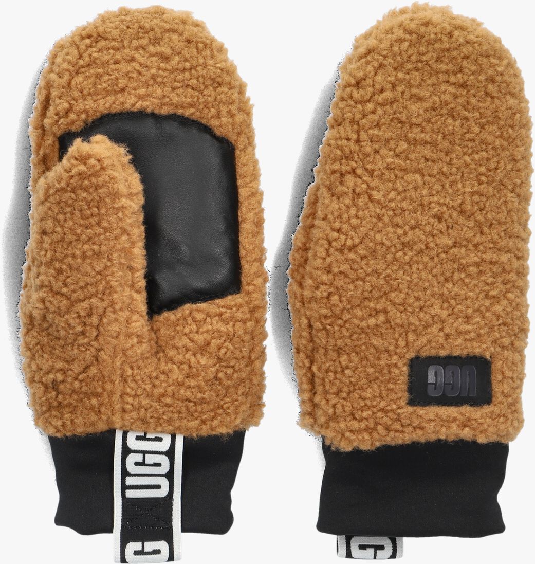 cognac ugg handschoenen uggfluff mitten with logo tape