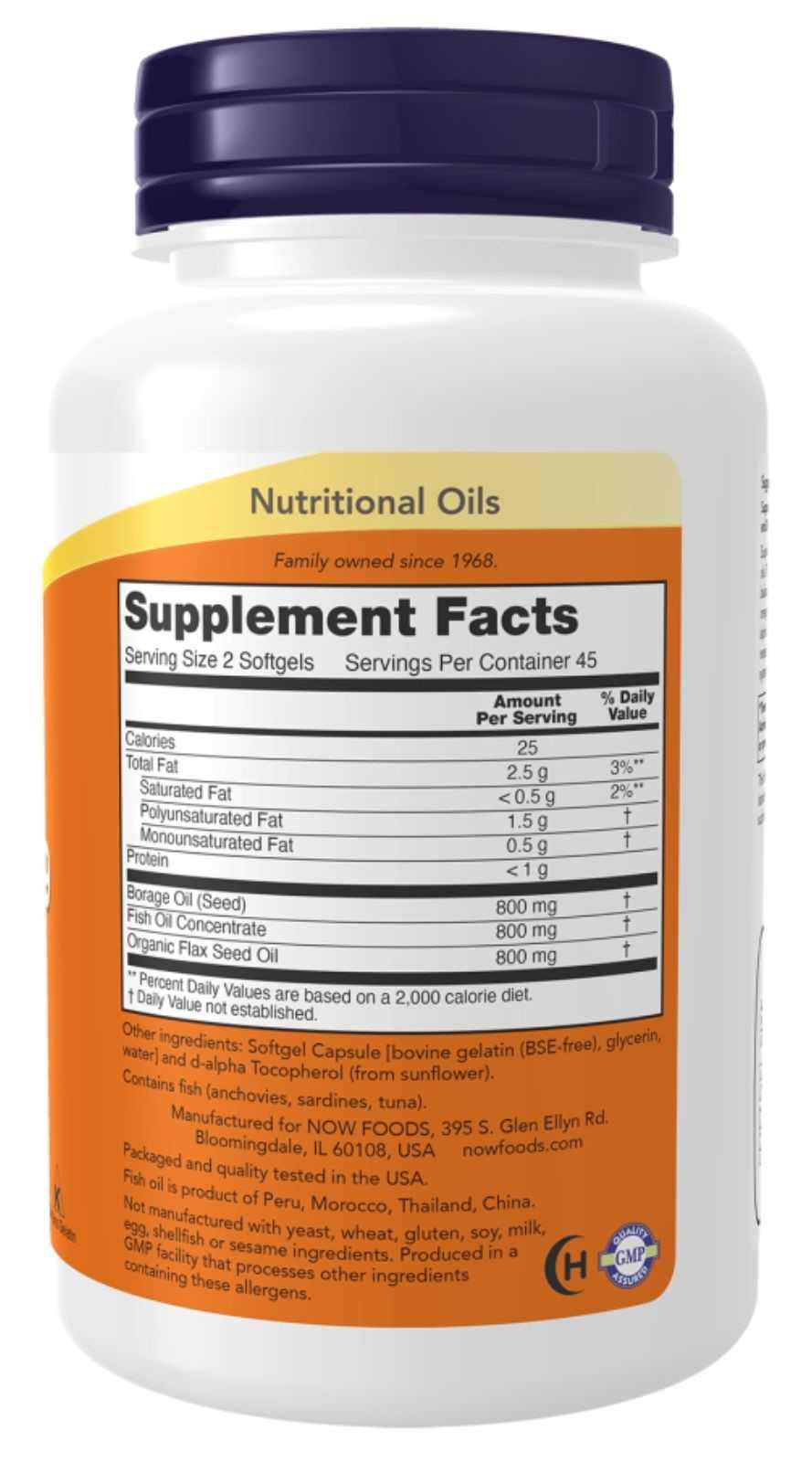 NOW Foods Super Ômega-3-6-9 1200 mg 90 cápsulas lisas