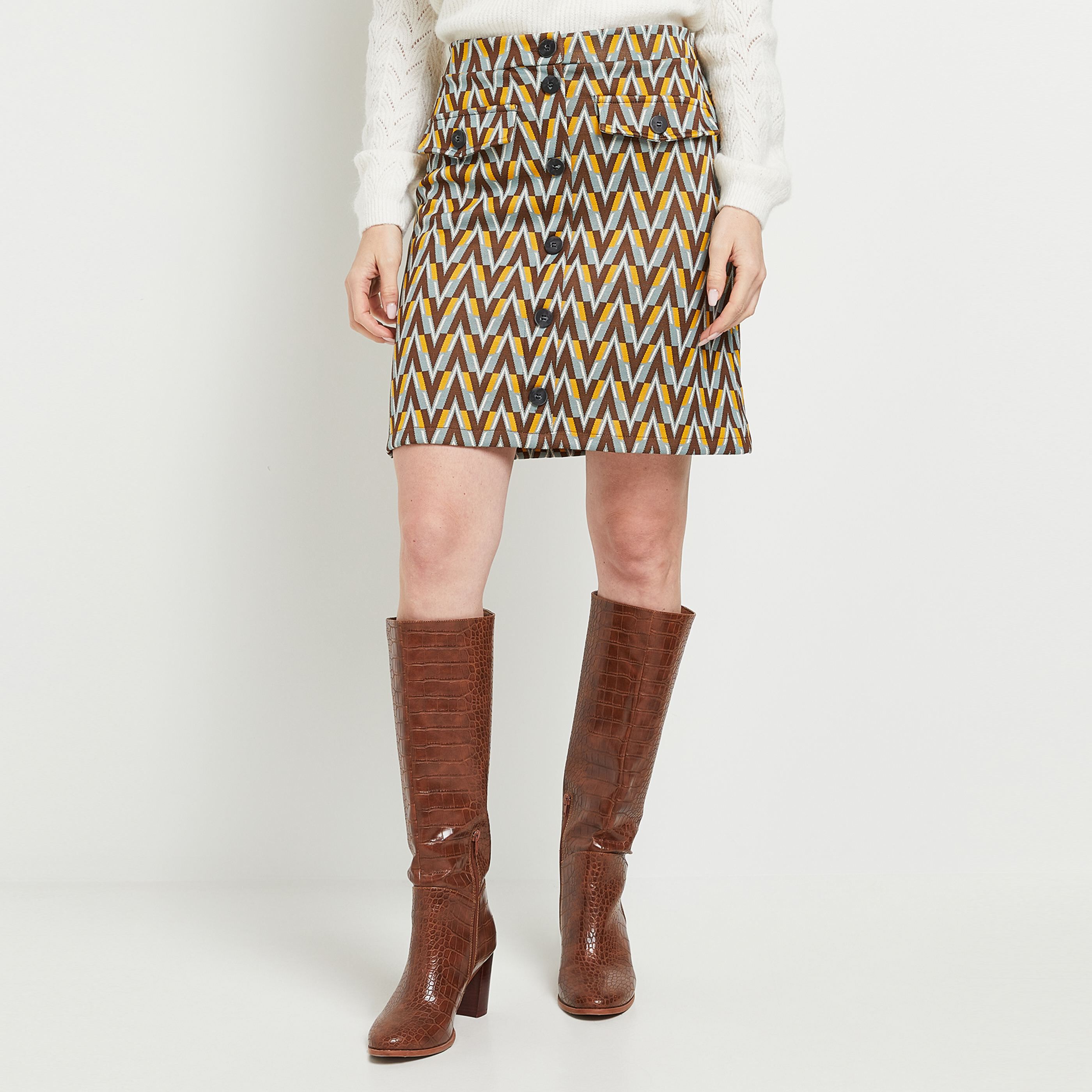 Jupe boutonnée jacquard femme - IMPRIME