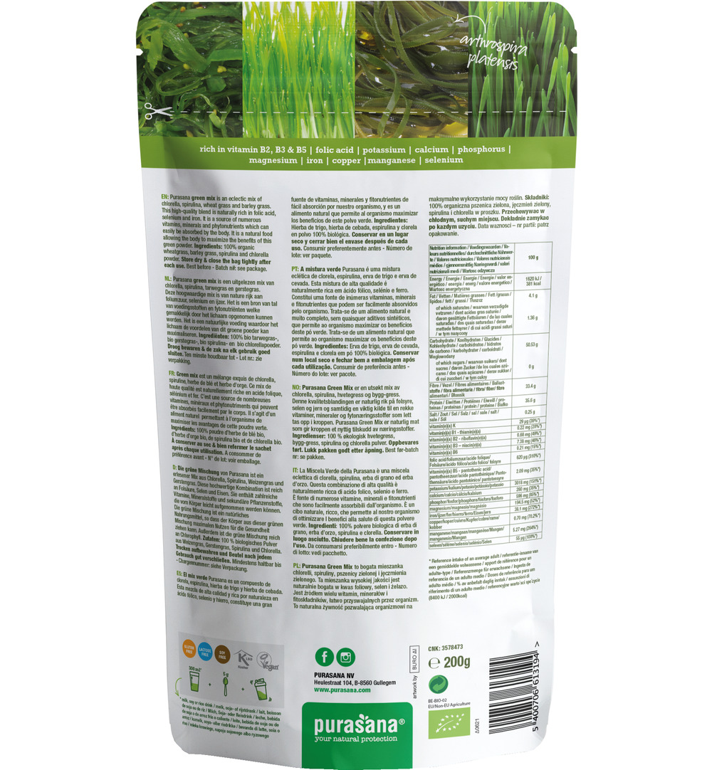 Purasanagreen Mix Poeder/Poudre Vegan Bio (200 gr)