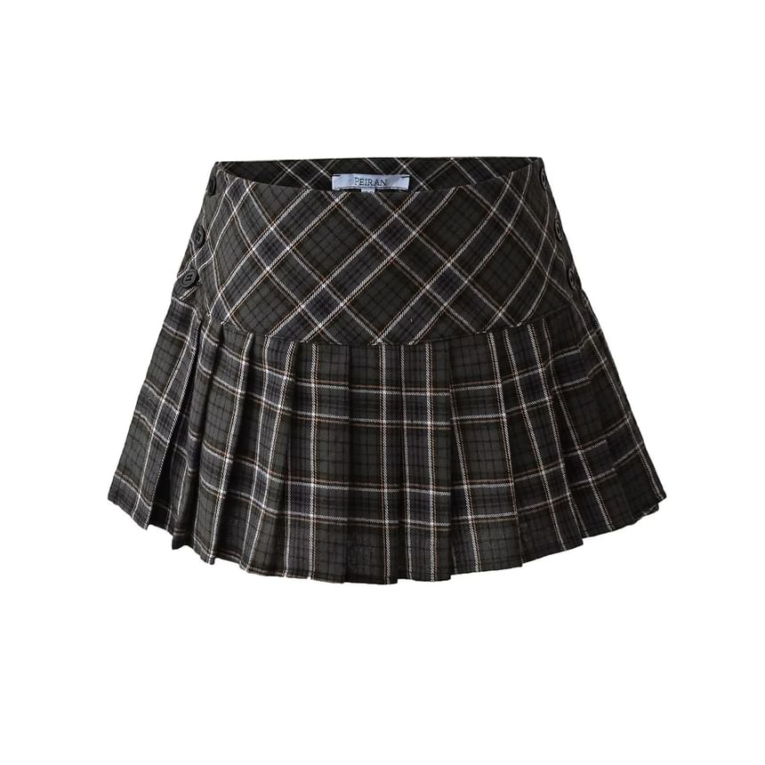 Florentine - Geruite minirok met middelhoge taille en plooien