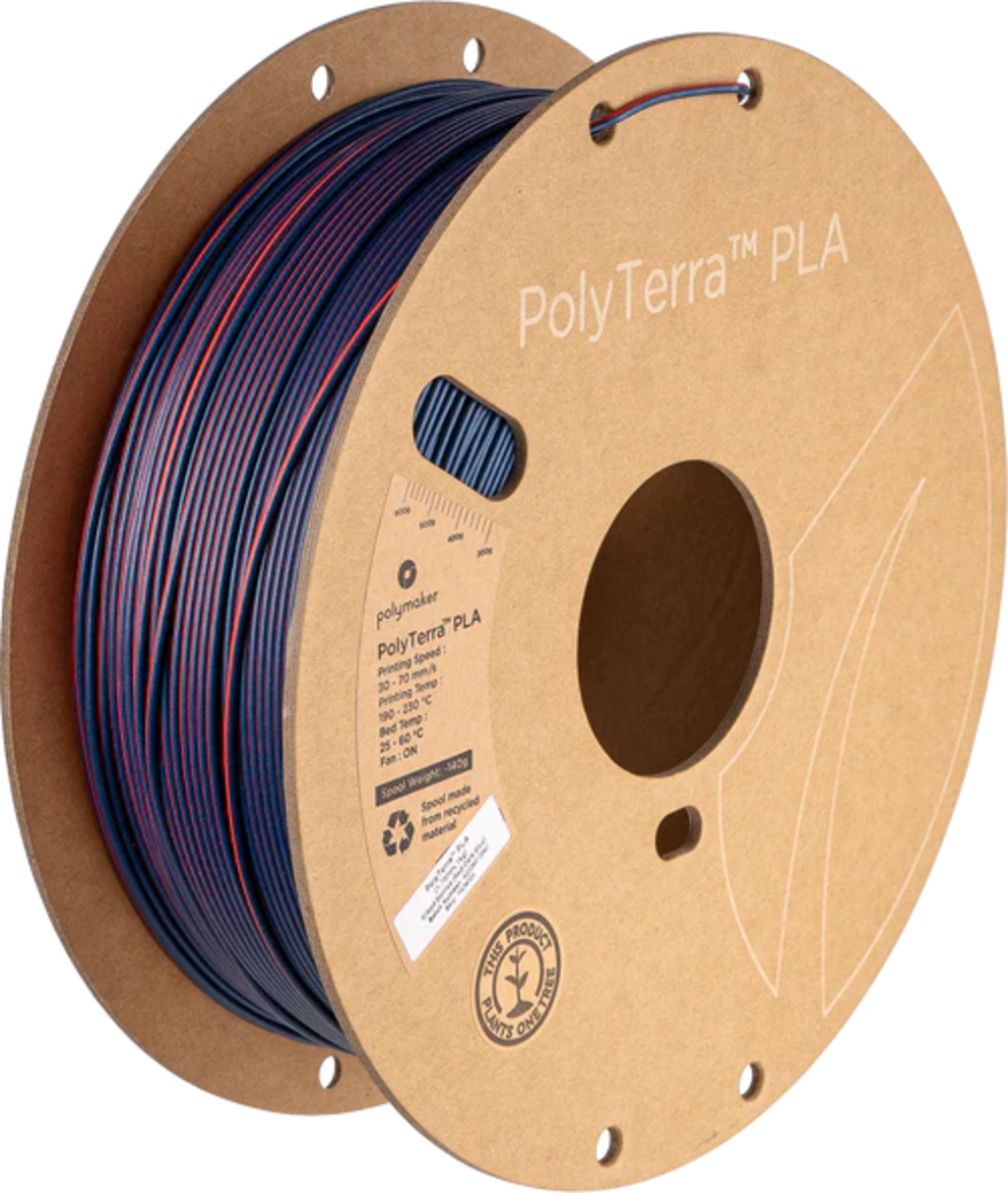 Polymaker  PolyTerra PLA Dual Mixed Berries Red-Dark Blue, 1,75 mm / 1000 g    Umweltfreundliches, zweifarbiges PLA-Filament mit mattem Finish