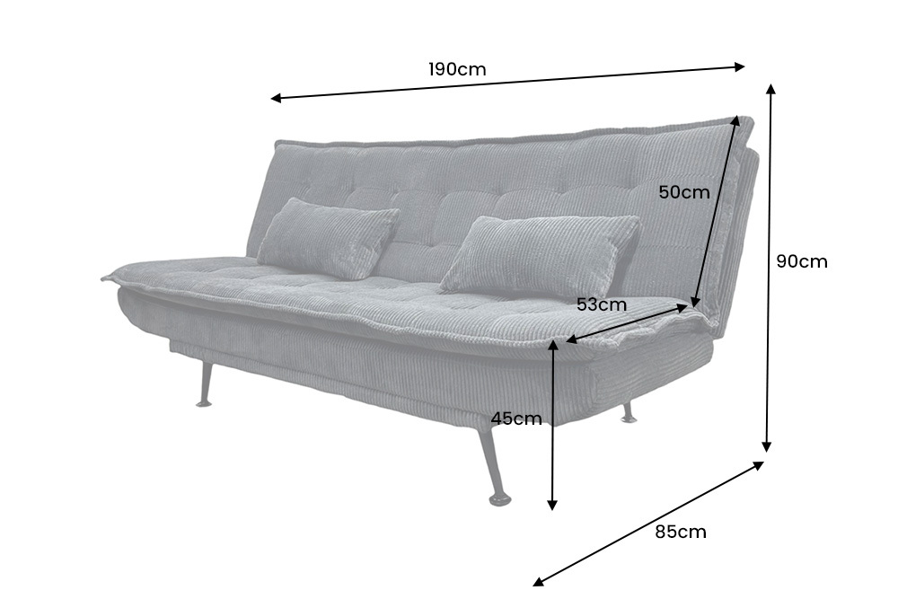 Modernes Schlafsofa JAZZ 190cm grau Cord 3-Sitzer Couch