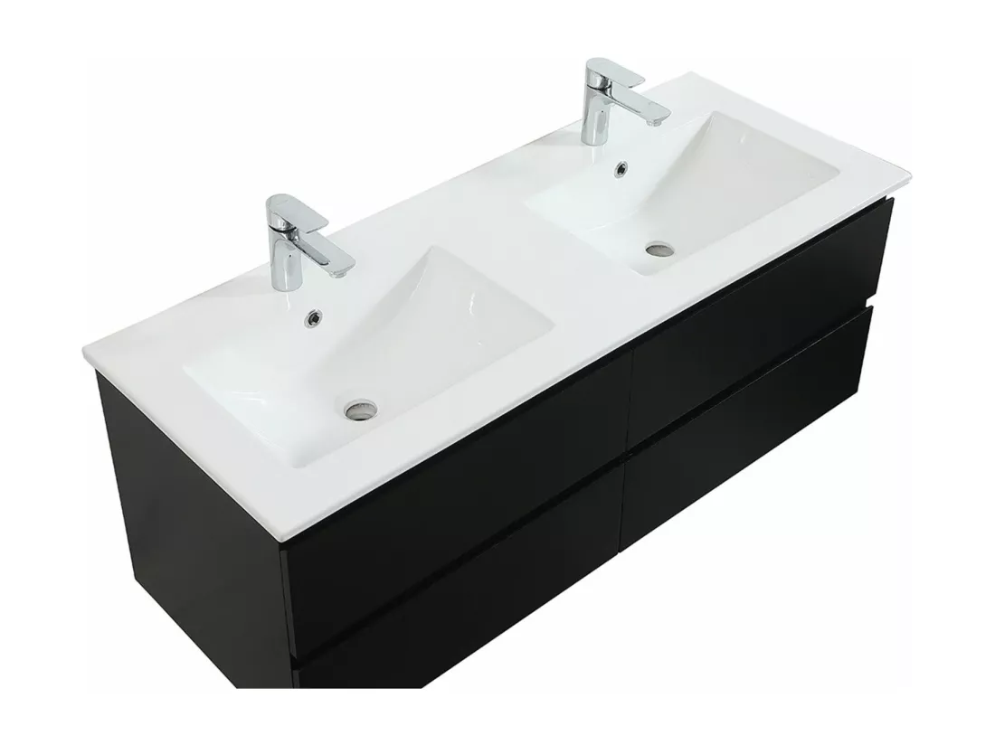 Meuble double vasque noir carbone 120cm + plan double vasque
