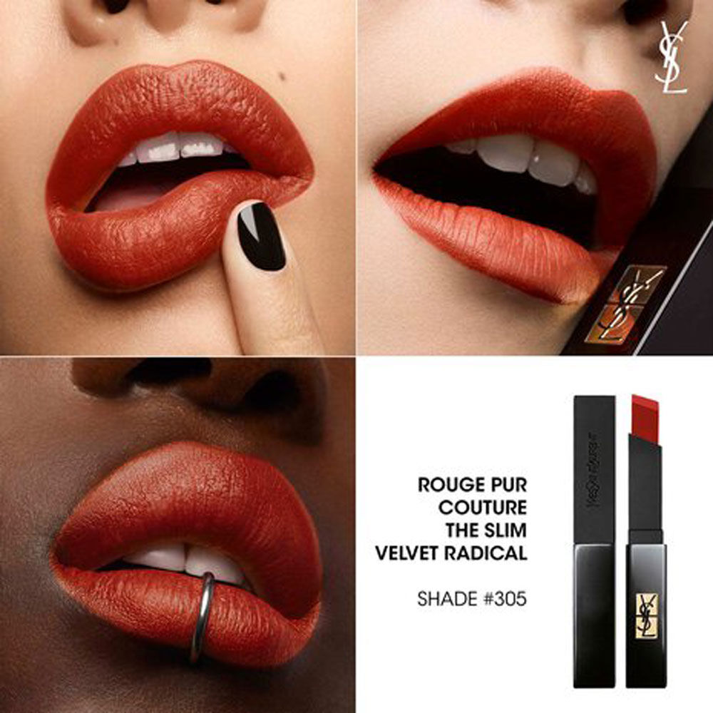 Rouge Pur Couture The Slim Velvet Radical  Rouge à Lèvres Mat Effet Velours - Longue Tenue et Confort - 305 Provocative Orange