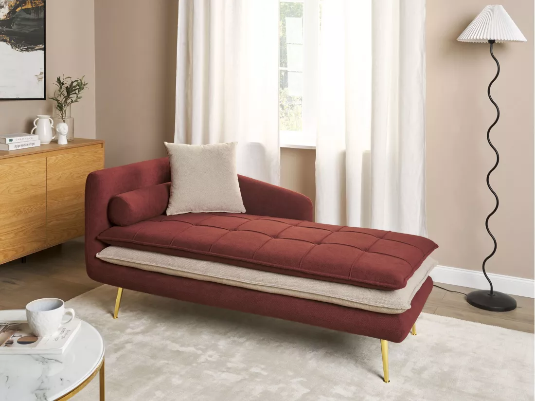 Chaise longue côté droite en tissu rouge GONESSE