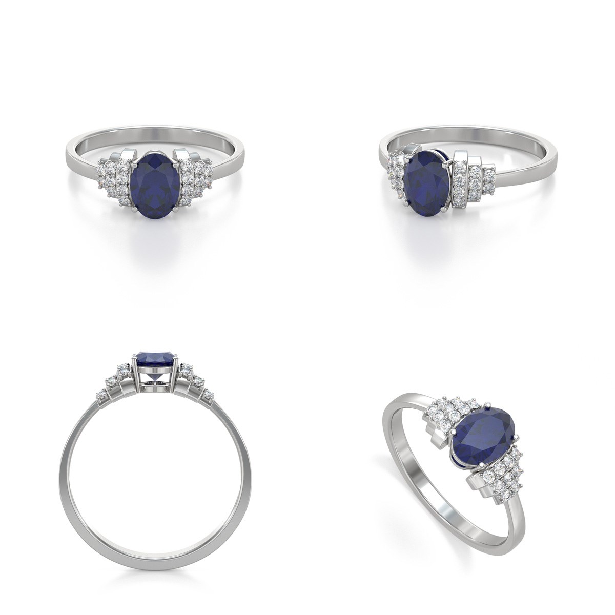 Bague Saphir et diamants sur Argent 925 2.24grs