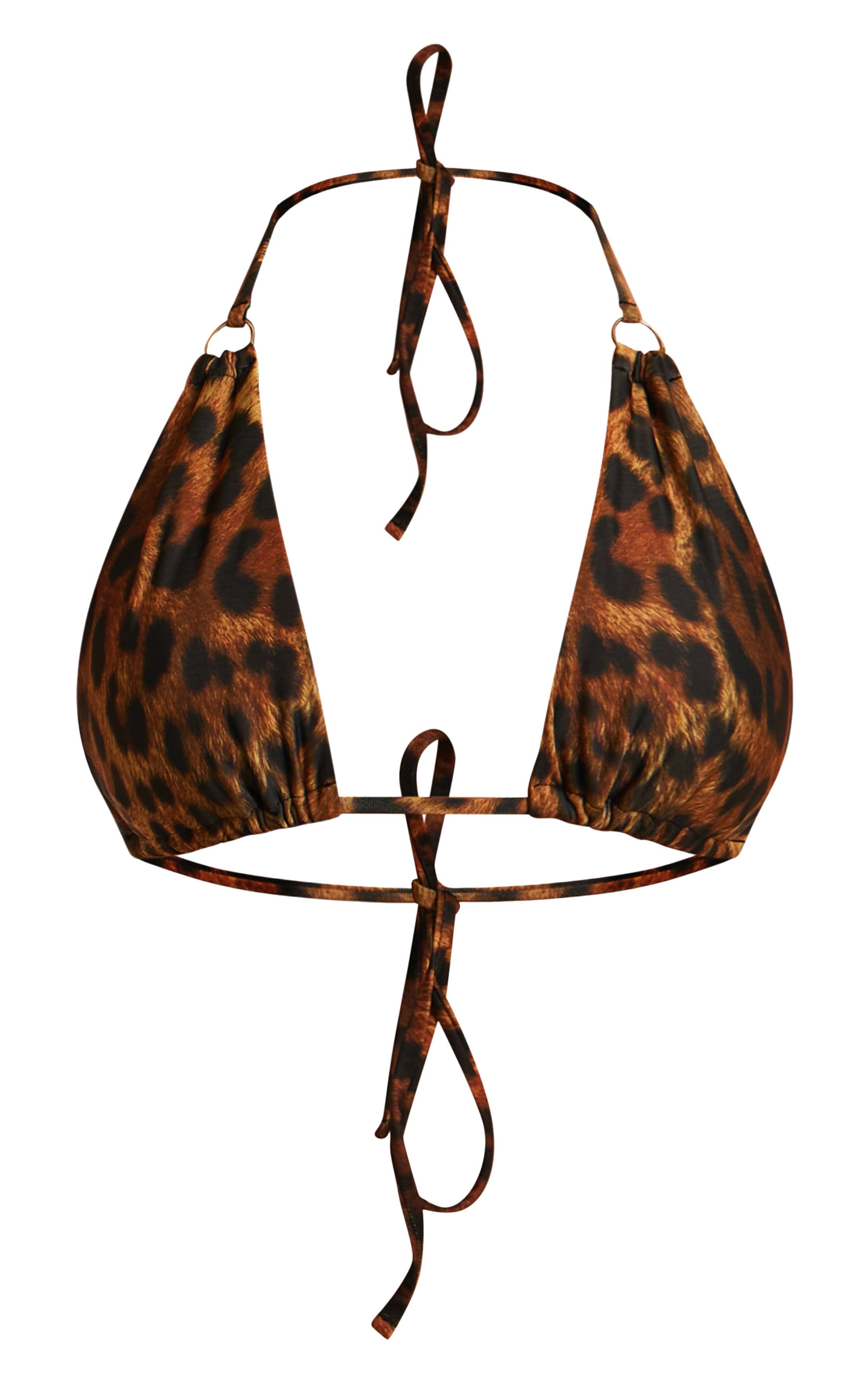 Marron Haut De Bikini Triangle À Apex Haut Avec Mini Anneaux