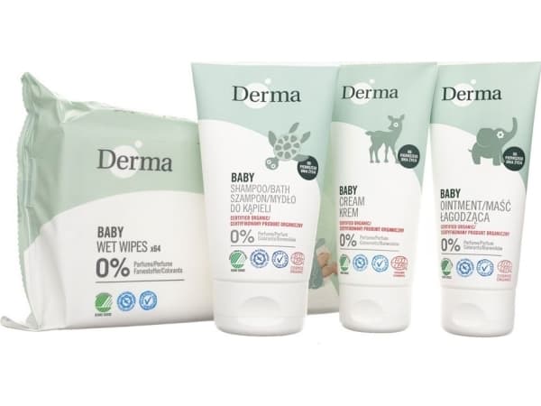 DERMA_SET Eco Baby soothing ointment 100ml + skin care cream 100ml + shampoo/bath soap 150ml + wet wipes 64pcs
