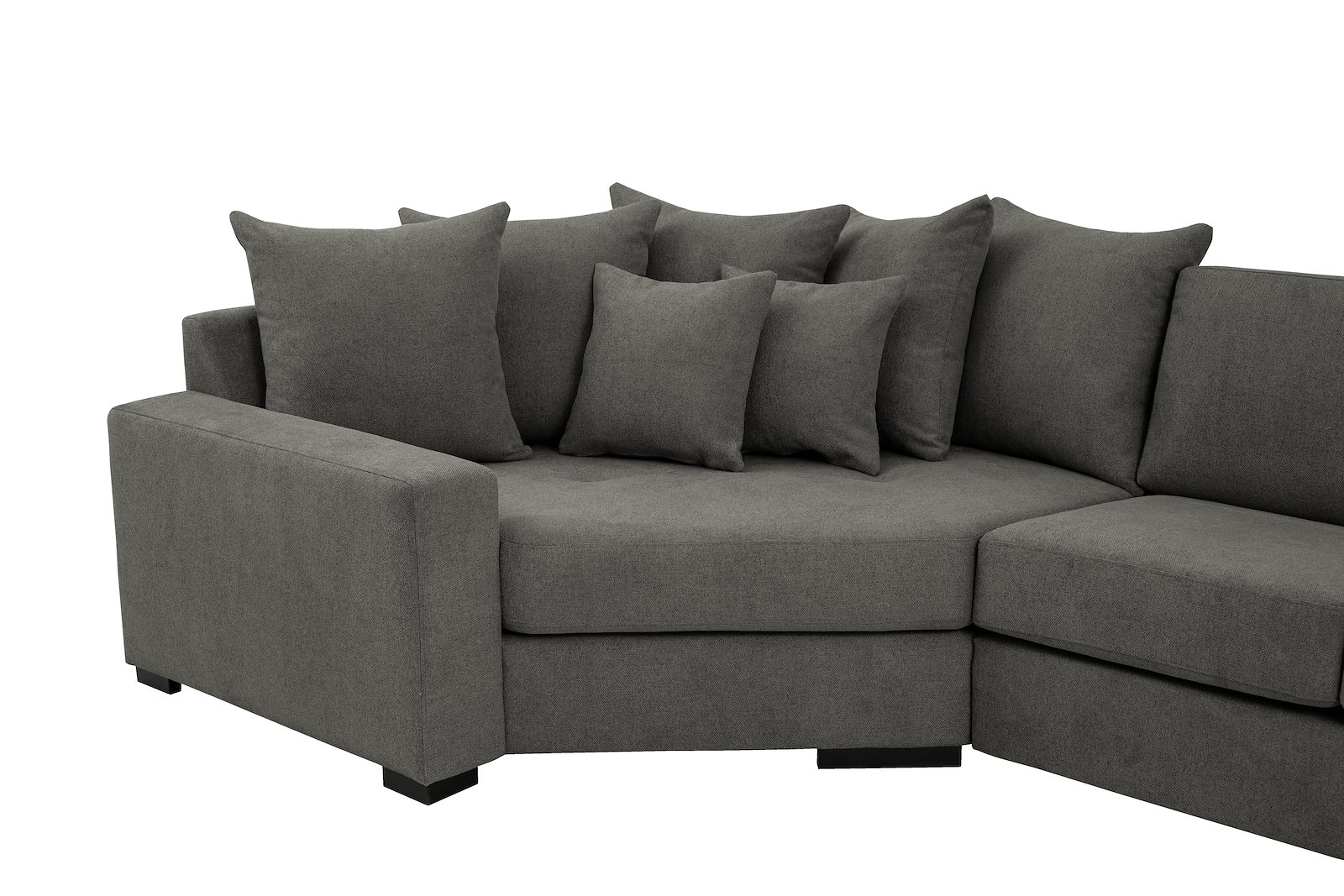 Modern Living U-sofa Cosy Corner venstre og 2-seter med sjeselong høyre.Tekstil Brooklyn 3 Grey med Arm A og ben 2 sortbeiset eik.