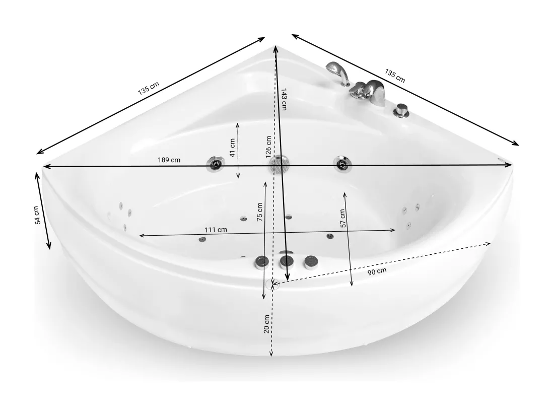 Baignoire balnéo d'angle MALDIVES Jets 135x135cm, by SPALINA