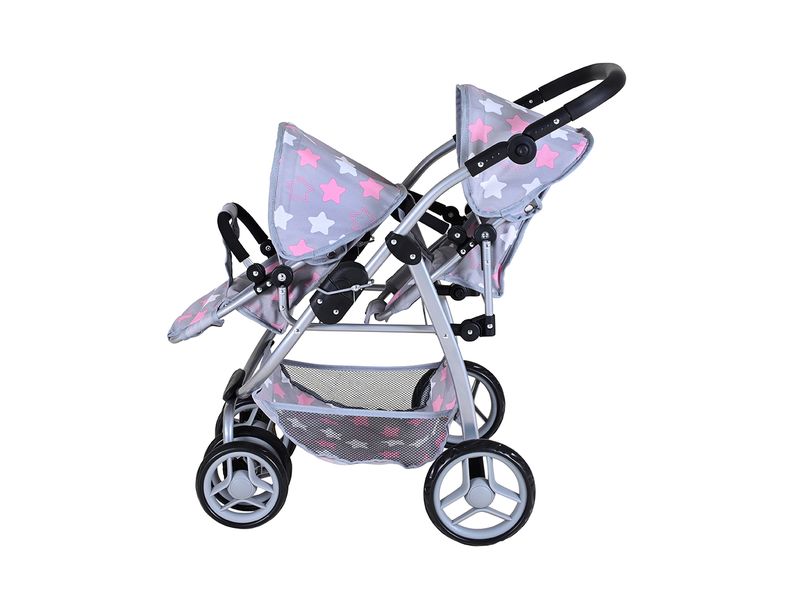 Knorrtoys Zwillingspuppenwagen Milo Star Grey Pink Puppenbuggy Duo