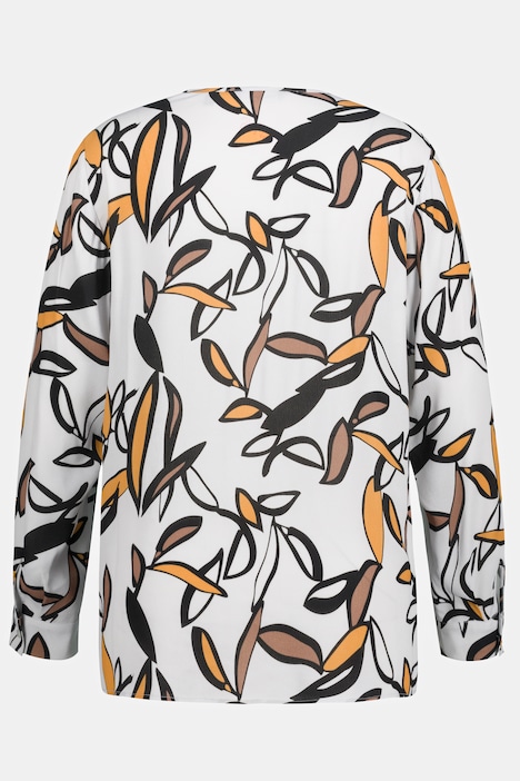 Bluse, bedruckt, Biesen, A-Linie, Rundhals, Langarm