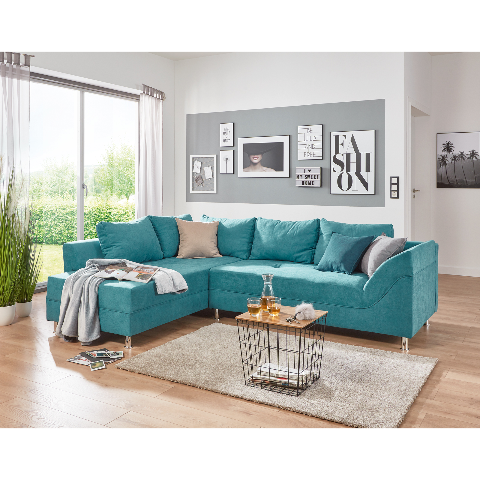 Ecksofa - türkis - Bonell-Federkern - Microfaser
