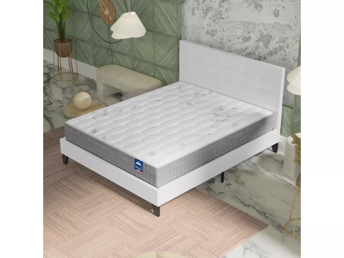 Ensemble Matelas + lit avec tête de lit 140x190 cm ép. 25cm à mémoire de forme