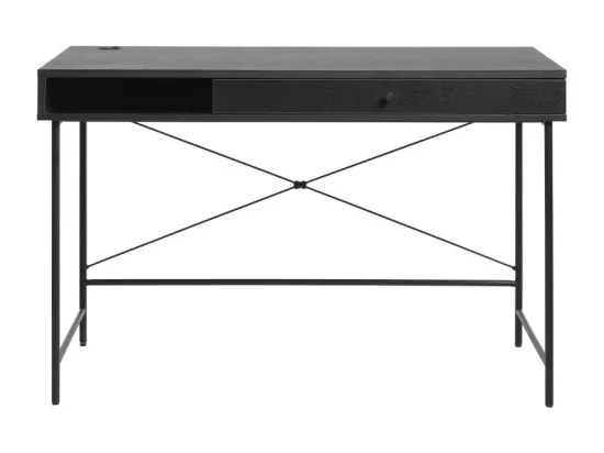 Rinto - Bureau 1 tiroir, 1 niche en bois et métal L120cm : Couleur - Noir