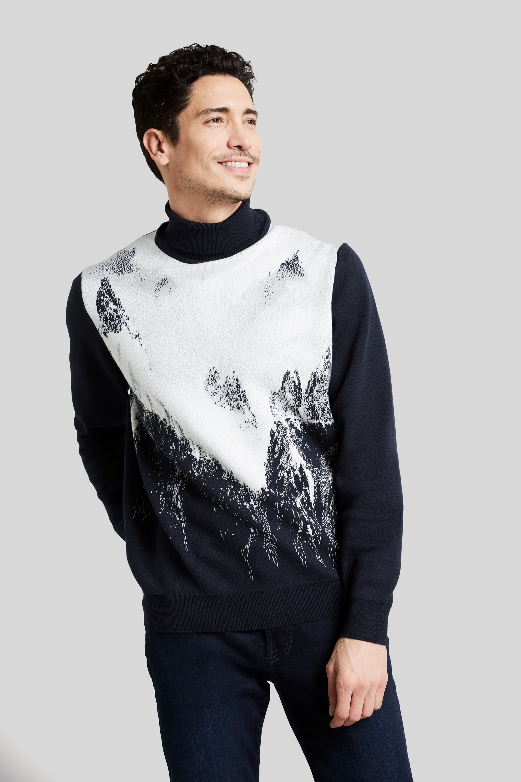bugatti Rollkragenpullover , mit winterlichem Bergmotiv