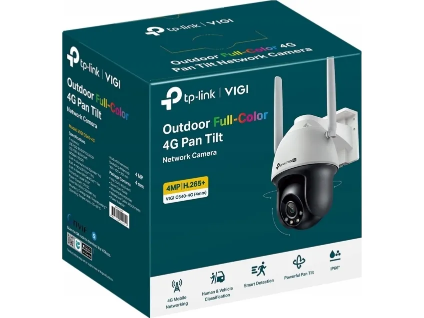 TP-Link VIGI C540-4G, IP-sikkerhedskamera, Indendørs & udendørs, Ledningsført, 0,005 lm, RCM, BSMI, VCCI, NTRA, KC, Loft/væg