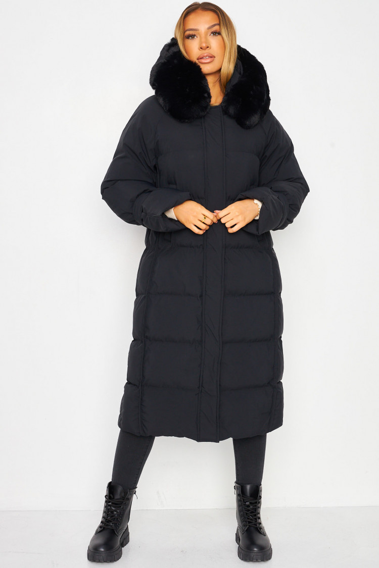 Doudoune longue noire à capuche