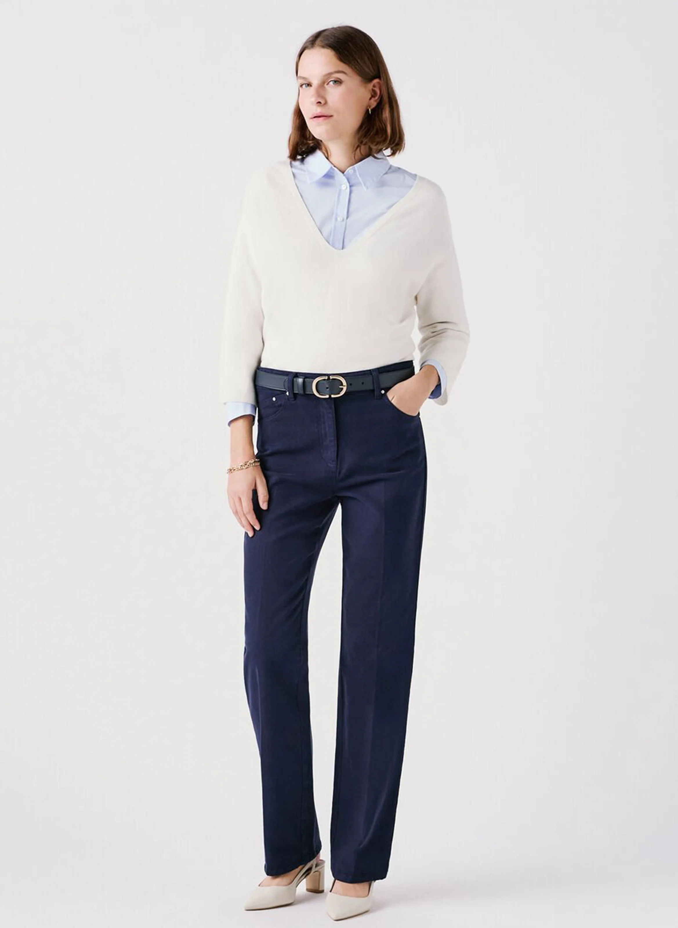 MBOBBY - Pull ample col V en coton | Beige