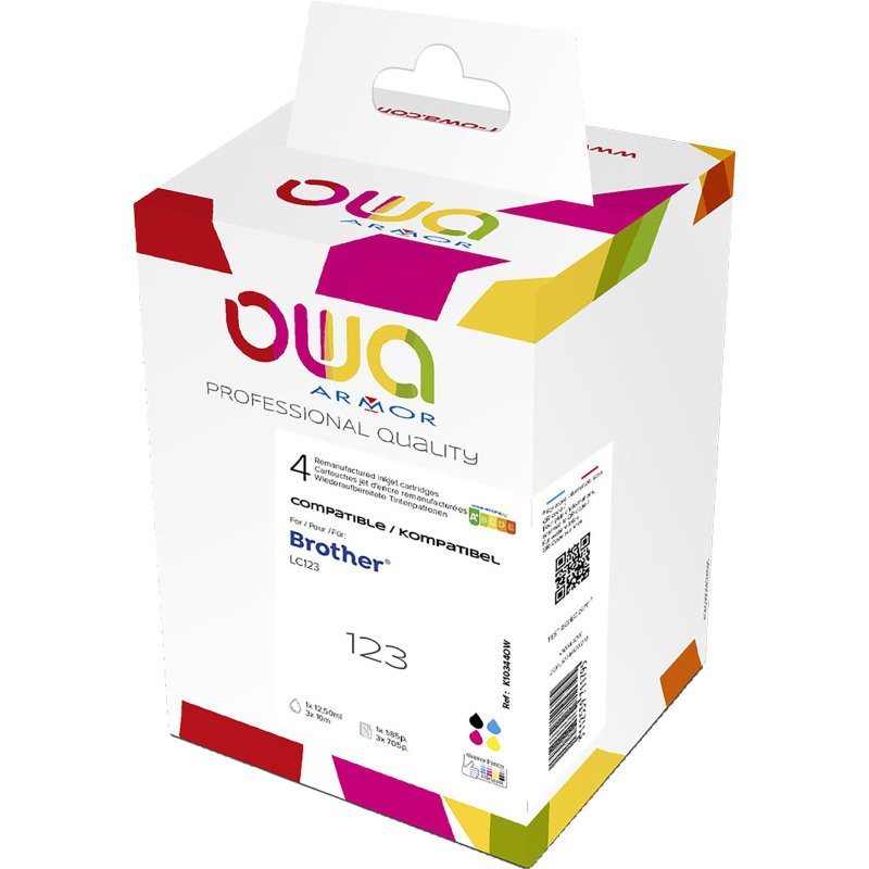 Pack cartouche Owa compatible Brother LC123 - 4 couleurs pour imprimante jet d'encre