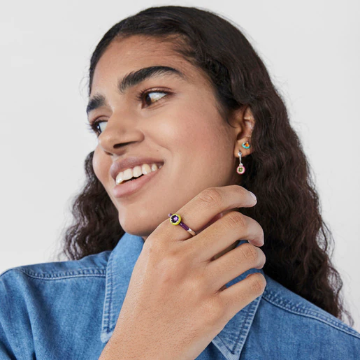 Anel TOUS Vibrant Colors em prata com ametista e esmalte.