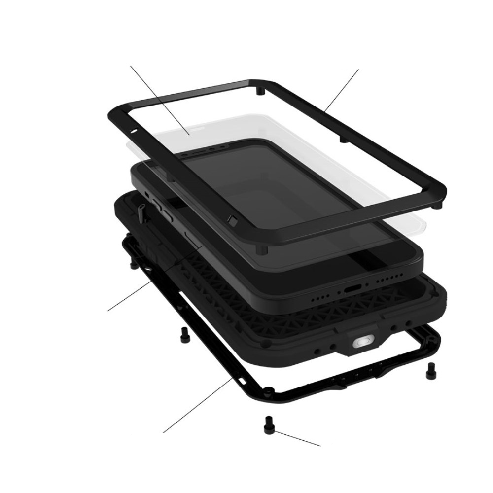 iPhone 13 Pro Silikon Metall Outdoor Case   Panzerfolie - Schwarz