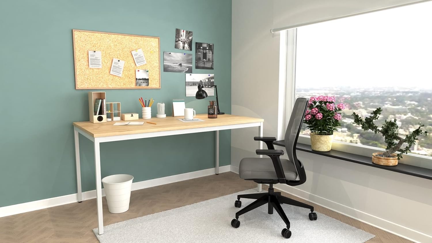 furni24 Schreibtisch-Stahl 140x70x75cm, Eiche, TÜV/GS-Einfache Montage, Arbeitstisch, Bürotisch, Küchentisch, Esstisch, Druckertisch Büro-Möbel Arbeitszimmer Computertisch Gaming-Tisch Mehrzwecktisch