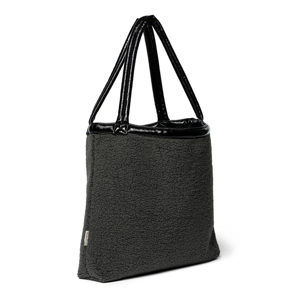 reversible luiertas Teddy Lacquer Mom Bag zwart/donkergrijs