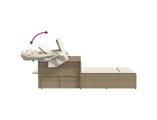 VIDAXL - Bain de soleil Chaise longue double avec auvent et coussins beige poly roti...