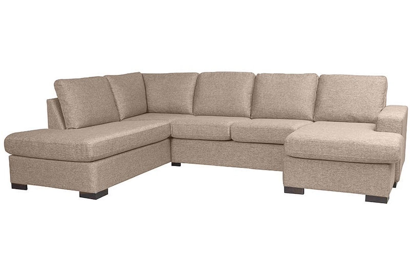 Max U-sofa Åpen ende venstre, 2-seter og sjeselong høyre. I tekstil Hyge 11 beige med sorte ben