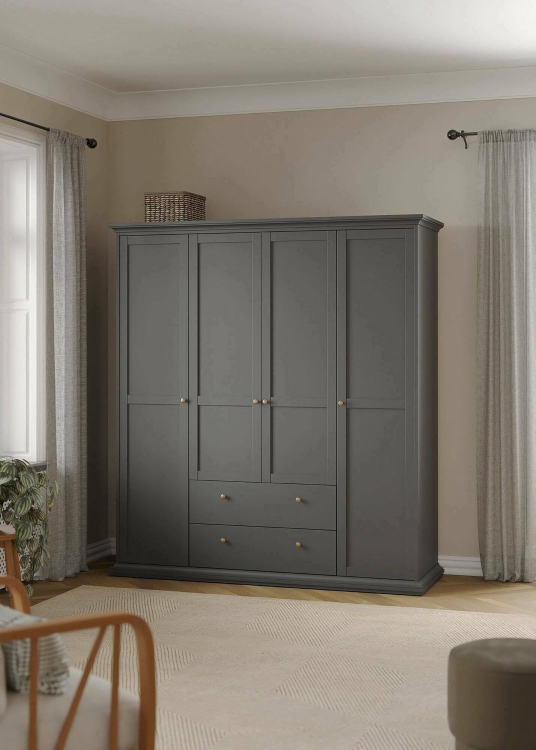 Dmora - Großer Kleiderschrank Pauline, Schlafzimmermöbel, Schrank, Garderobe, 181x61 h201 cm, Grau