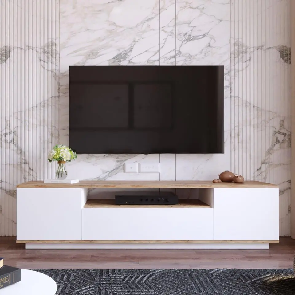CALICOSY - TV-Meubel FR7-AA - Handgemaakt eiken / wit - 44,6x180x44,5 cm