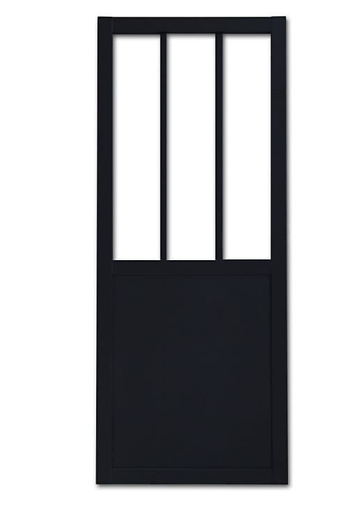 Porte coulissante vitrée esprit atelier noir H.204 x l.93 cm