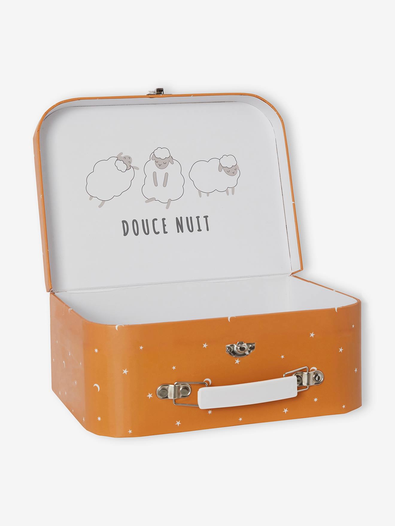 Conjunto para recém-nascido com 6 peças e sua mala leve branca estampada.